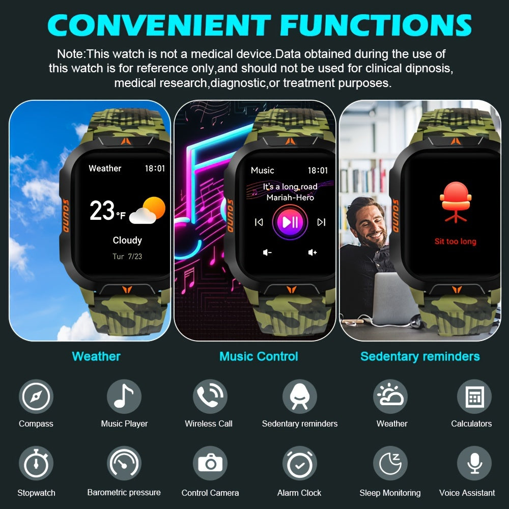 Smart Watch For Men Answer/Make Call, Outdoor Altimeter Barometer Tactical Sports Smartwatch With LED Flashlight Compass, Monitor 600mAh Fitness Tracker Watches For IPhone Android Phone