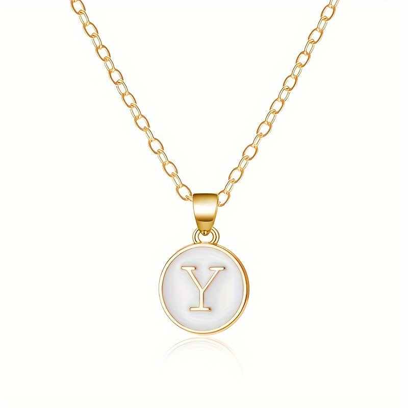 26-Letter Stainless Steel Clavicle Chain Necklace - Dripping Oil Geometric Round Pendant with English Initials - Ladies' Fashion Jewelry for Personalized Gift