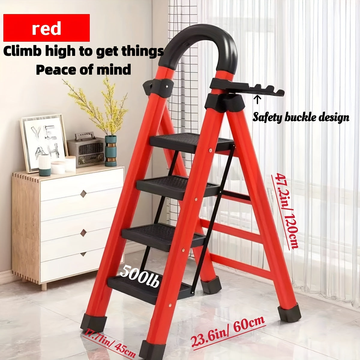 1pc Heavy-Duty 3/4/5-Step Folding Ladder 500lb Capacity, Durable Plastic with Anti-Slip Pedals, Lightweight Portable Step Stool for Household & Industrial Use, Industrial Steps, Spacesaving Steps, Highcapacity Ladder, Collaps