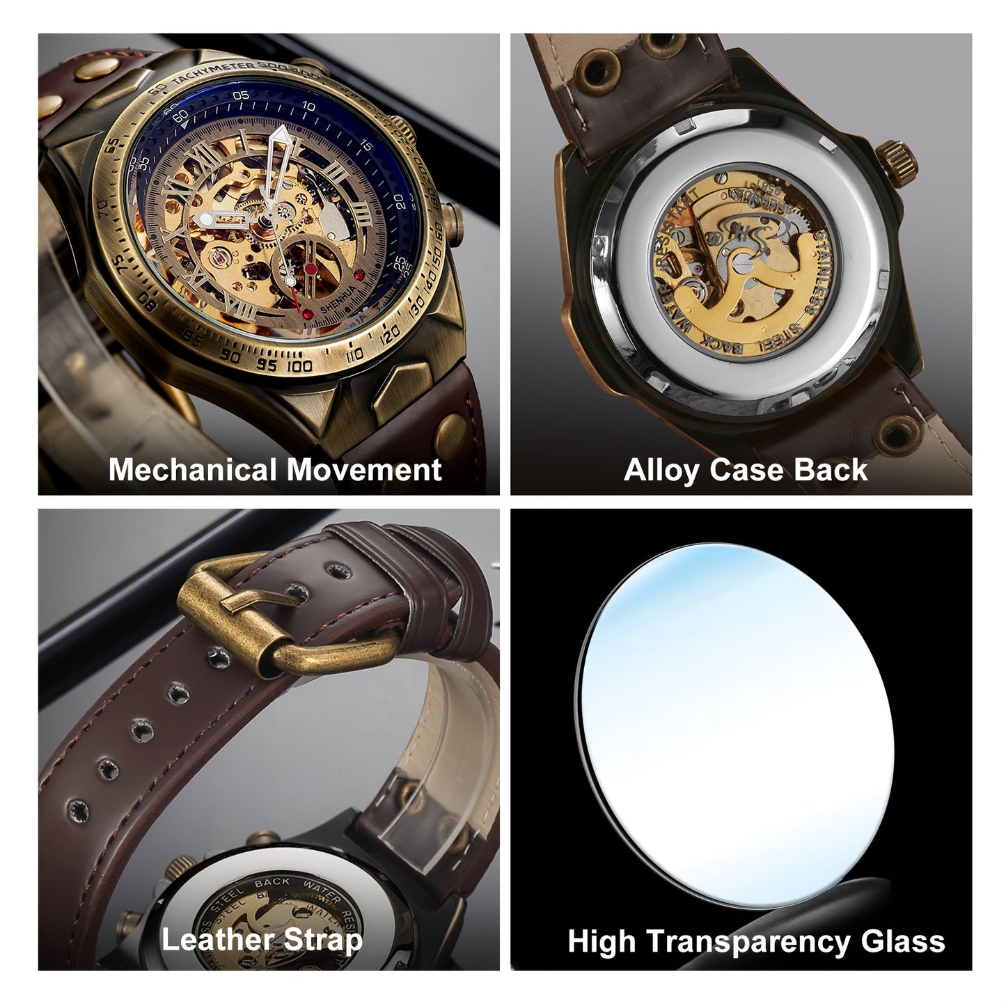 Automatic Mechanical Wristwatch for Men, Luxury Classic Skeleton Dial Watch, Retro Design for Casual Fashion, Ideal Gift for Labor Day/Christmas/Thanksgiving/Birthday