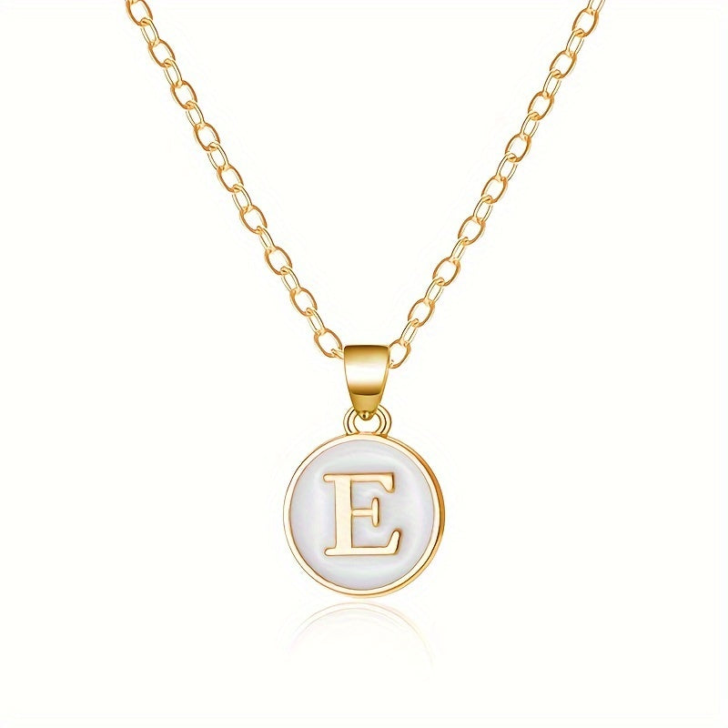 26-Letter Stainless Steel Clavicle Chain Necklace - Dripping Oil Geometric Round Pendant with English Initials - Ladies' Fashion Jewelry for Personalized Gift