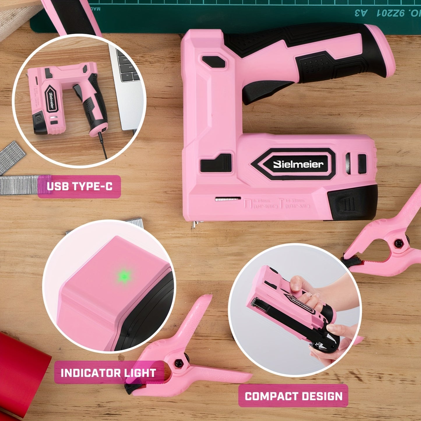 Bielmeier 20V/4V Cordless 2-in-1 Nail Gun, No Compressor, No Cord, Lightweight Design, for Carpentry And Upholstery, with LED Work Light, Safety Striker Guard, Adjustable Depth Design, with Battery&Charger, 1600/2000 Nails An