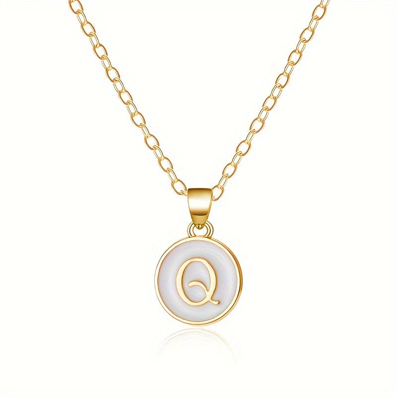 26-Letter Stainless Steel Clavicle Chain Necklace - Dripping Oil Geometric Round Pendant with English Initials - Ladies' Fashion Jewelry for Personalized Gift