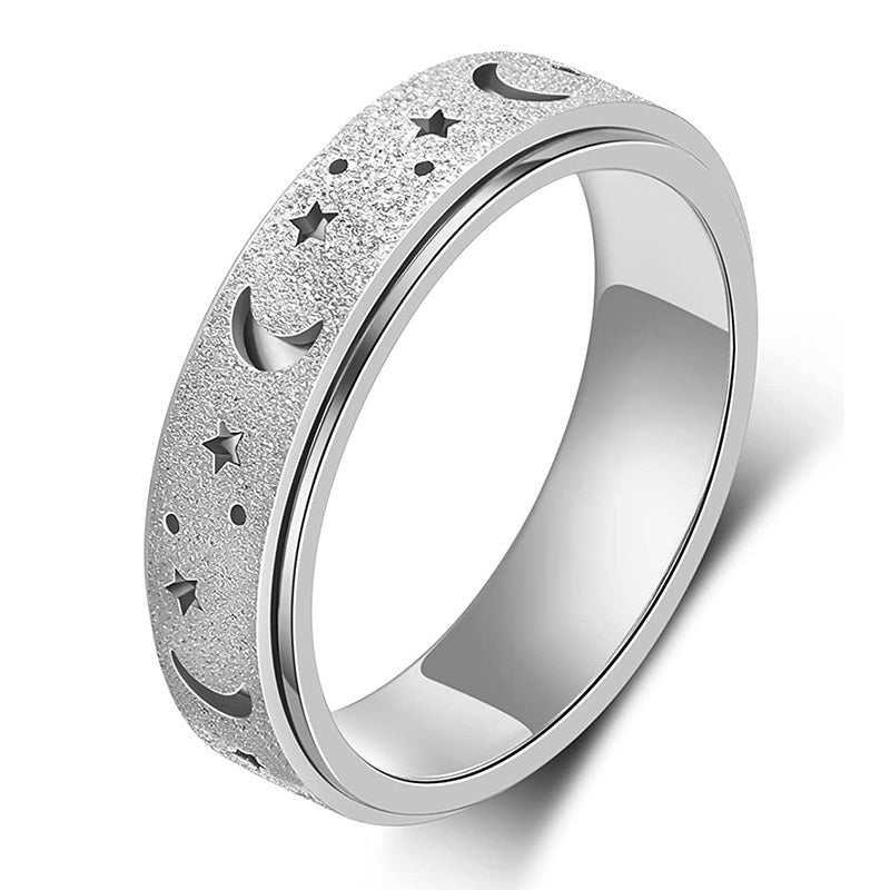 Unique Spinner Ring for Women & Men - Rotatable Moon Star Design with Stainless Steel Finish, Gift for Eid, Ramadan