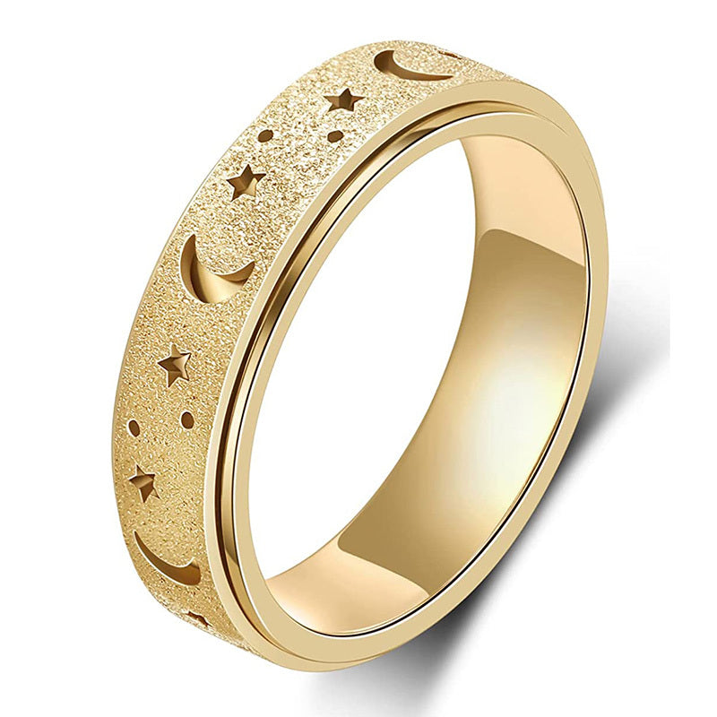 Unique Spinner Ring for Women & Men - Rotatable Moon Star Design with Stainless Steel Finish, Gift for Eid, Ramadan