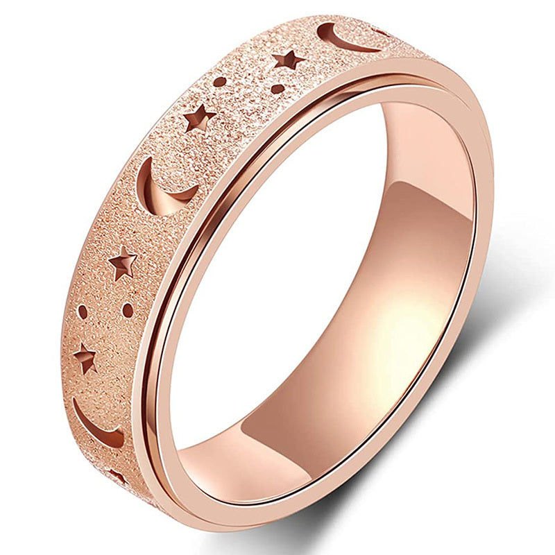 Unique Spinner Ring for Women & Men - Rotatable Moon Star Design with Stainless Steel Finish, Gift for Eid, Ramadan