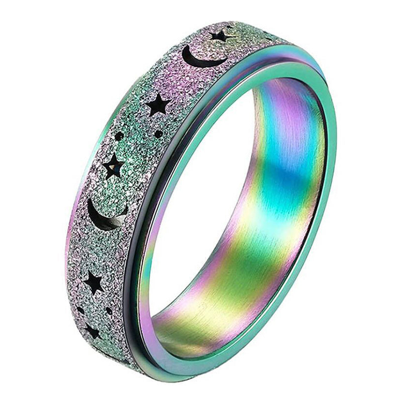 Unique Spinner Ring for Women & Men - Rotatable Moon Star Design with Stainless Steel Finish, Gift for Eid, Ramadan