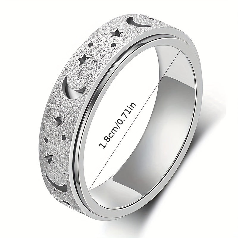 Unique Spinner Ring for Women & Men - Rotatable Moon Star Design with Stainless Steel Finish, Gift for Eid, Ramadan