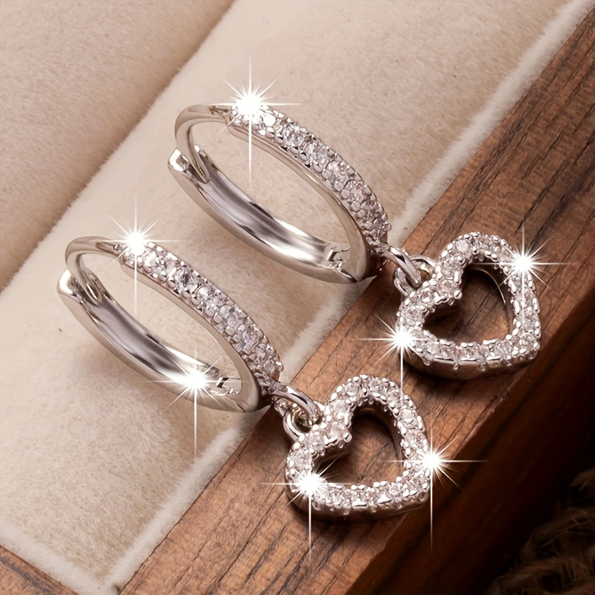 18K Golden Plated Copper Hoop Earrings with Heart Drop Pendant, Synthetic 3A Zirconia, Simple Sexy Style, No Power Required, Ideal for Daily Wear and Gift-Giving