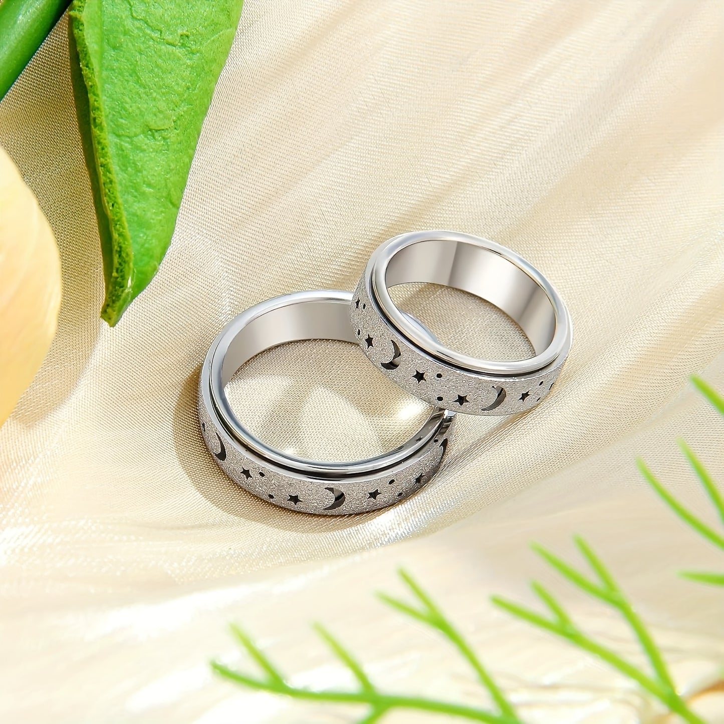 Unique Spinner Ring for Women & Men - Rotatable Moon Star Design with Stainless Steel Finish, Gift for Eid, Ramadan