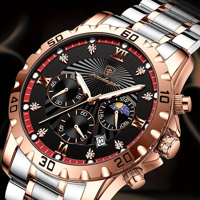 POEDAGAR Authentic Men'S Watch, Multifunctional Sports Watch with Three Sub-Dials And Six Hands, Strong Luminous Feature, Embedded with Synthetic Diamonds, a Premium Men'S Wristwatch, Couple'S Watch, Perfect for Holidays And