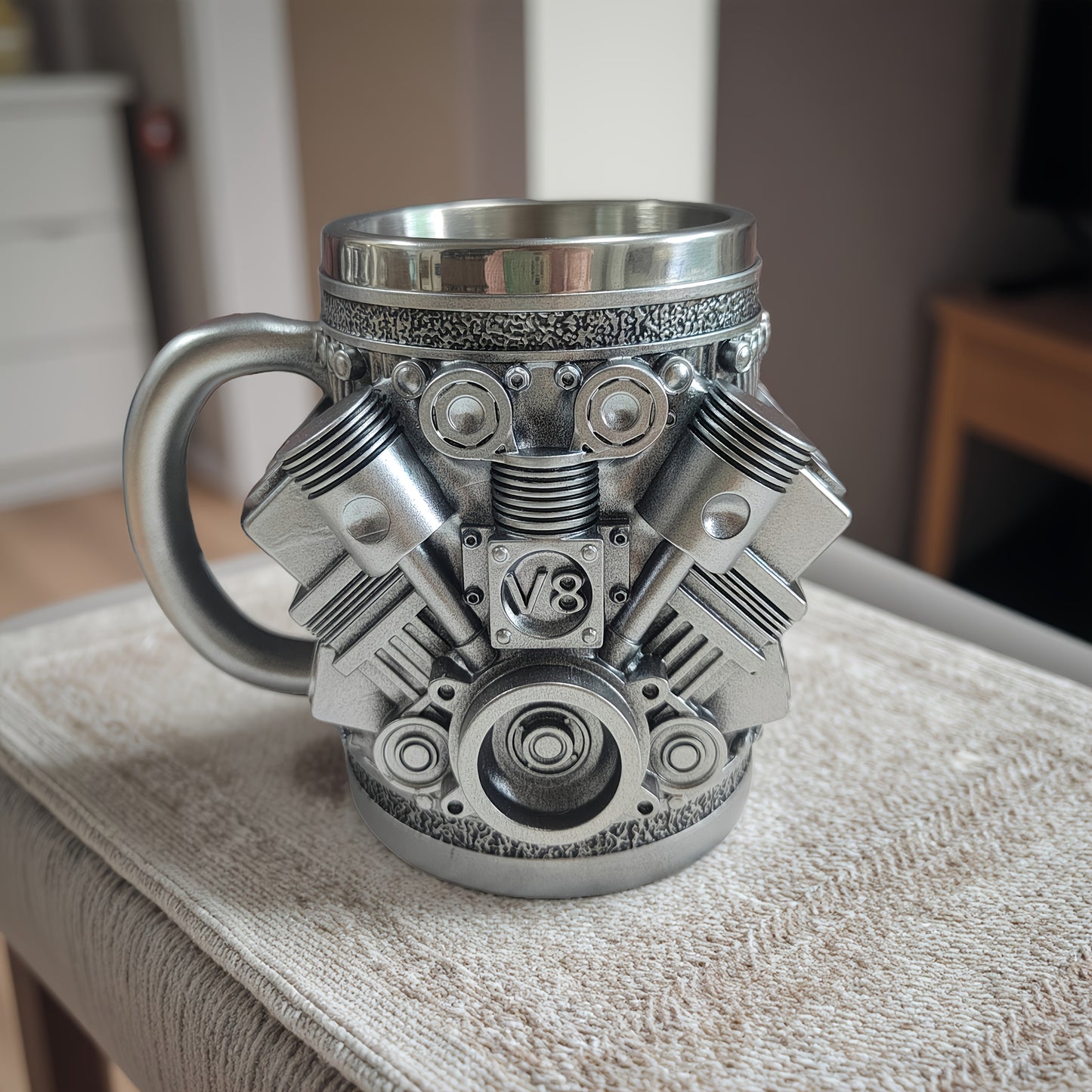 V6 or V8 Engine Beer & Coffee Mug - Heavy-Duty Cup with Piston, Connecting Rods, Valve Covers - Compatible with Automotive Enthusiasts, Mechanics, Car Lovers - Ideal Birthday/Retirement Gift for Men, Unique Gift Item, Detaile