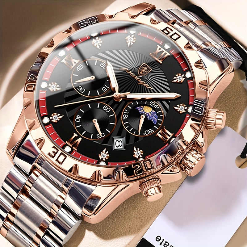 POEDAGAR Authentic Men'S Watch, Multifunctional Sports Watch with Three Sub-Dials And Six Hands, Strong Luminous Feature, Embedded with Synthetic Diamonds, a Premium Men'S Wristwatch, Couple'S Watch, Perfect for Holidays And