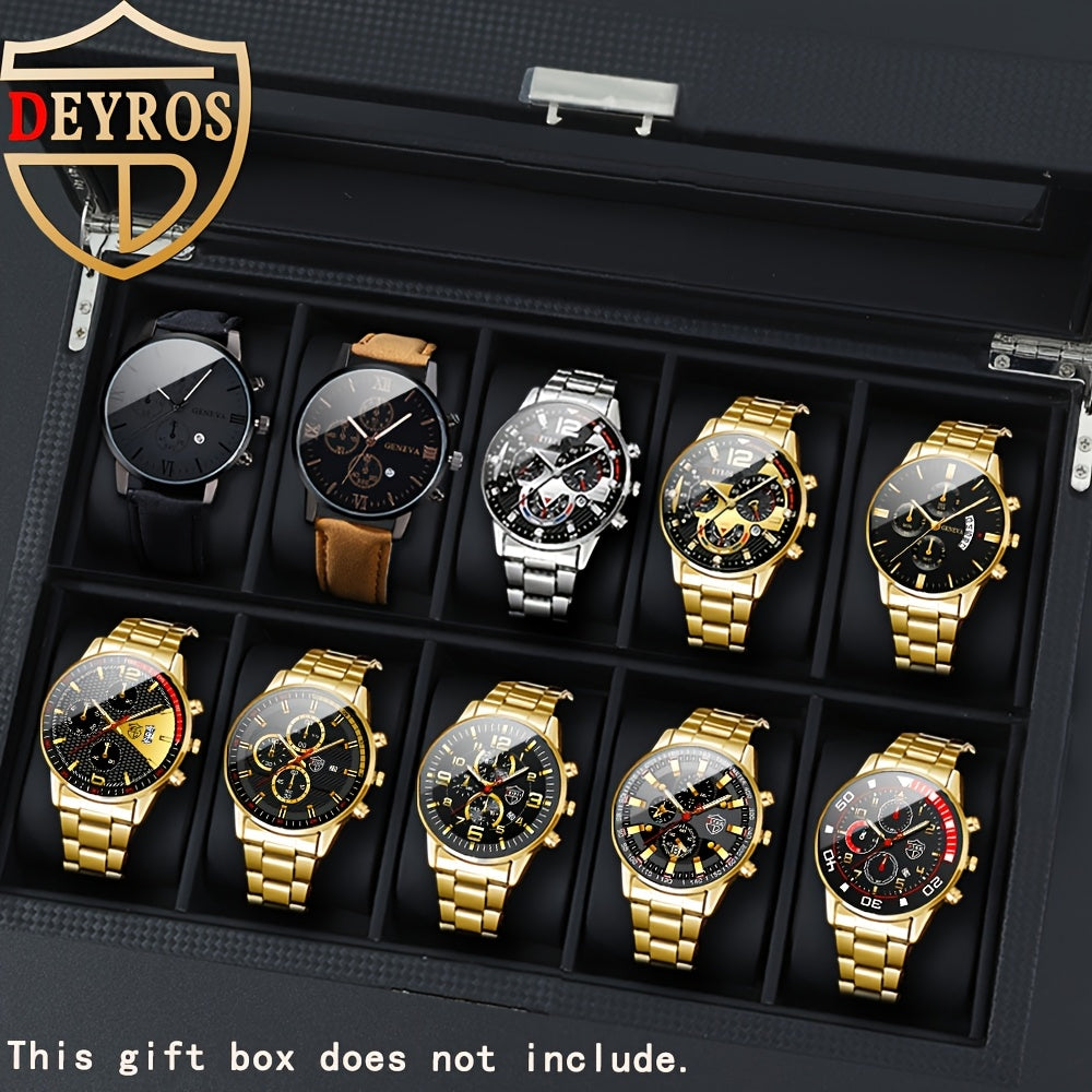 10pcs/ set Men Watches Sets, Casual Watches for Men Analog Alloy & Faux Leather Quartz Mens Watches, Multiple Color Men Watch, Ideal Choice for Gifts Wrist Watch, Reloj Para Hombre.