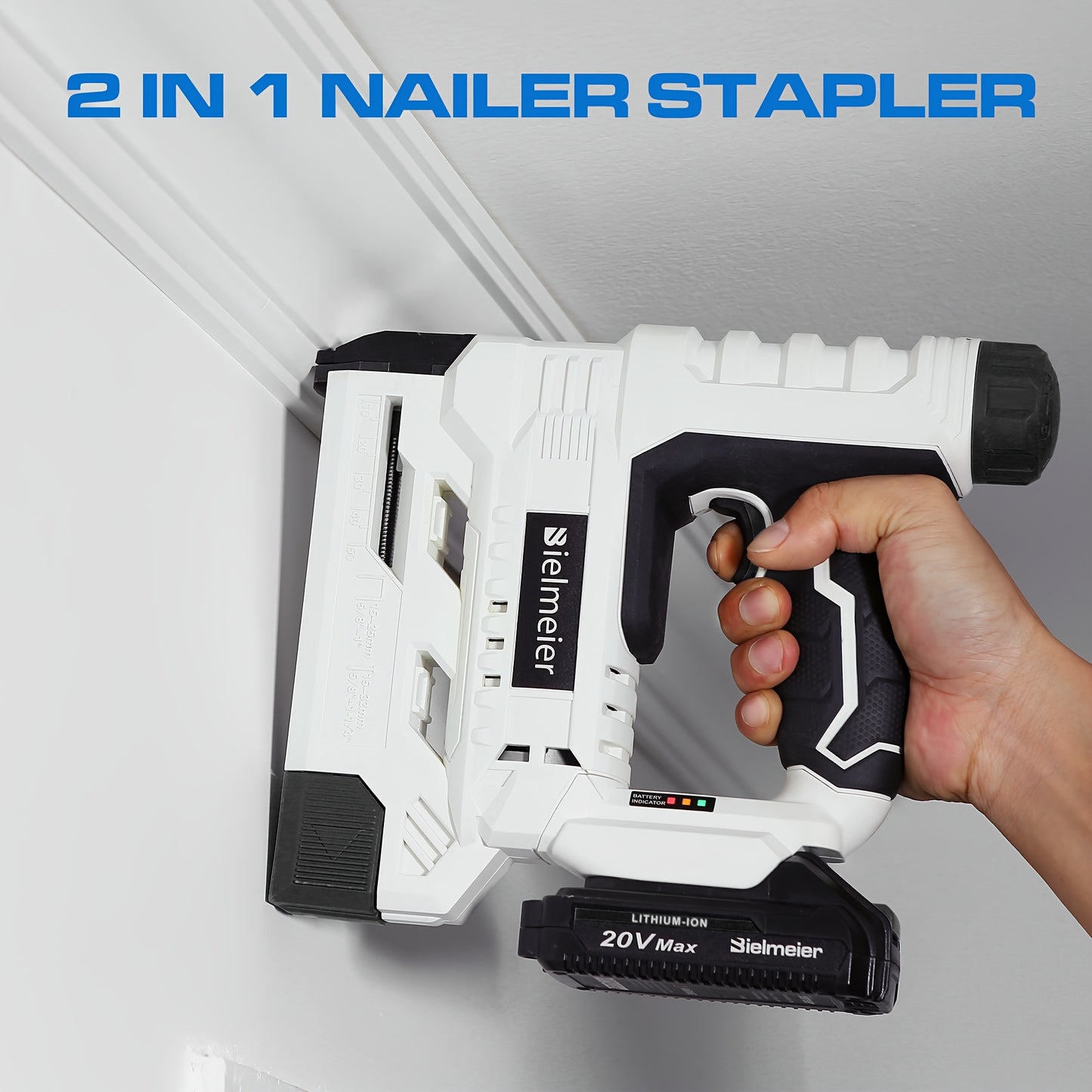 Bielmeier 20V/4V Cordless 2-in-1 Nail Gun, No Compressor, No Cord, Lightweight Design, for Carpentry And Upholstery, with LED Work Light, Safety Striker Guard, Adjustable Depth Design, with Battery&Charger, 1600/2000 Nails An
