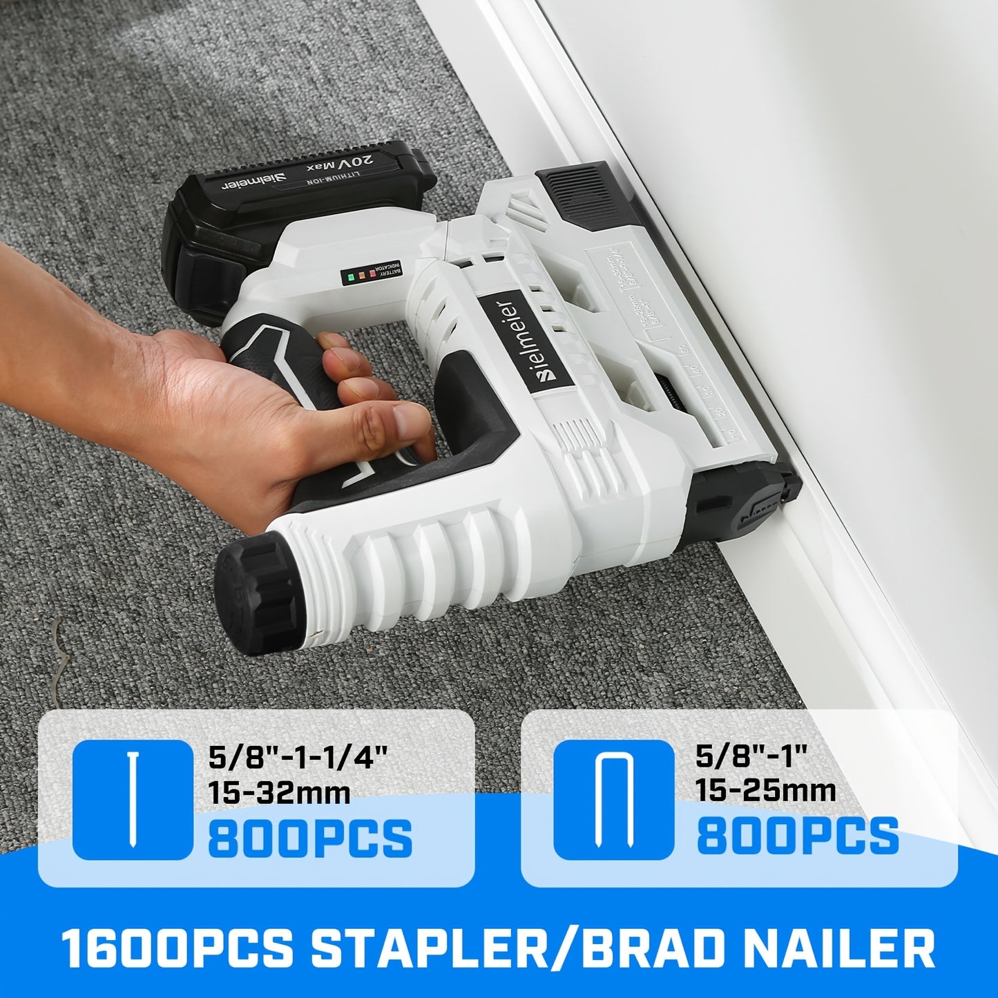Bielmeier 20V/4V Cordless 2-in-1 Nail Gun, No Compressor, No Cord, Lightweight Design, for Carpentry And Upholstery, with LED Work Light, Safety Striker Guard, Adjustable Depth Design, with Battery&Charger, 1600/2000 Nails An