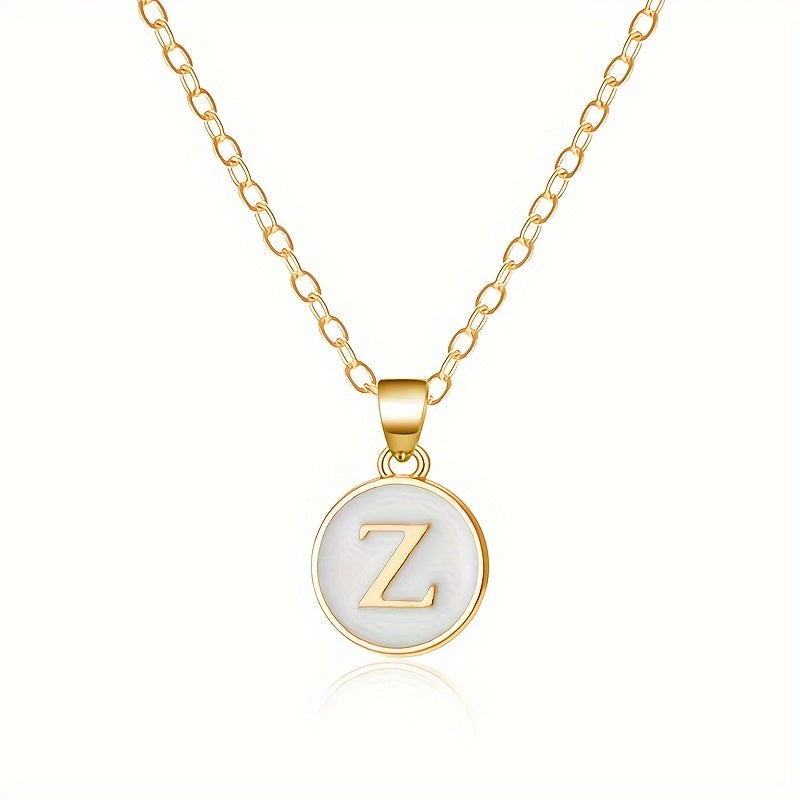 26-Letter Stainless Steel Clavicle Chain Necklace - Dripping Oil Geometric Round Pendant with English Initials - Ladies' Fashion Jewelry for Personalized Gift