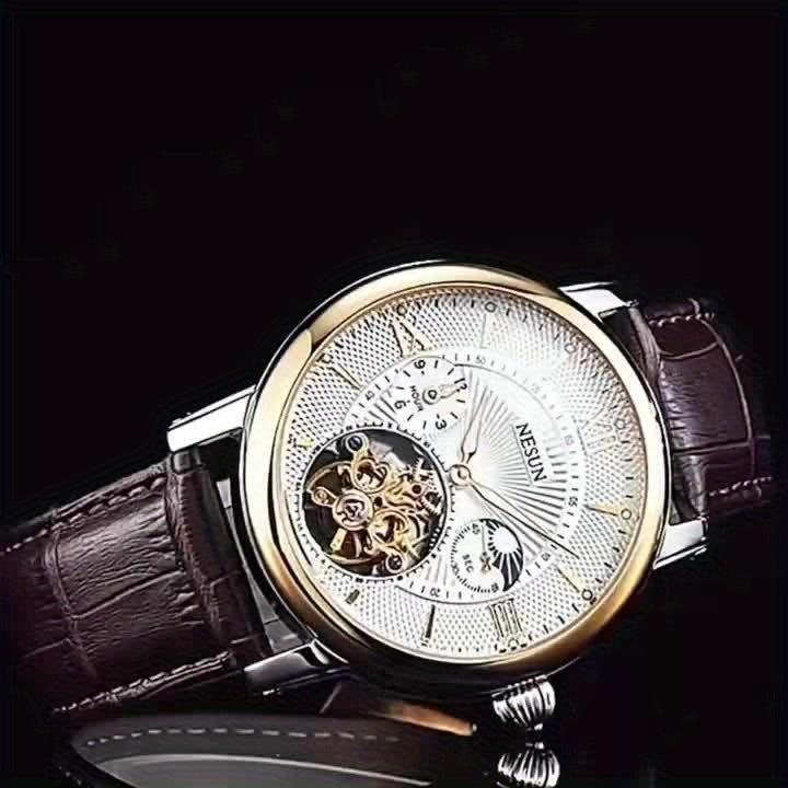 Nesun Men'S Watch Men'S Mechanical Watch Automatic Luminous Multi-functional Men'S Watch Gentleman Style Mechanical Watch Men, Without Battery