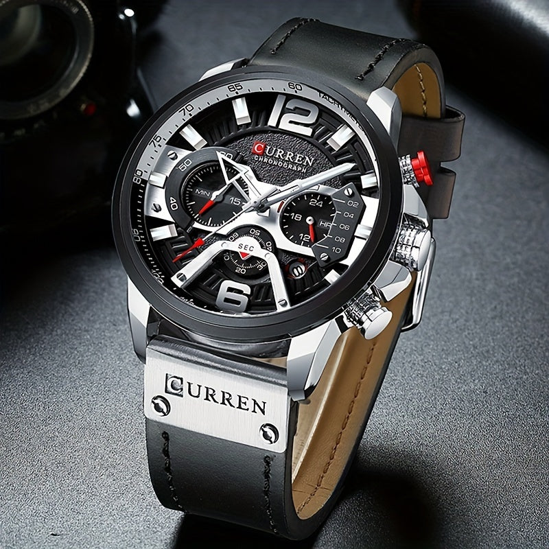 Curren Mens Watches Business Chronograph Faux Leather Strap Analog Quartz Wrist Watch