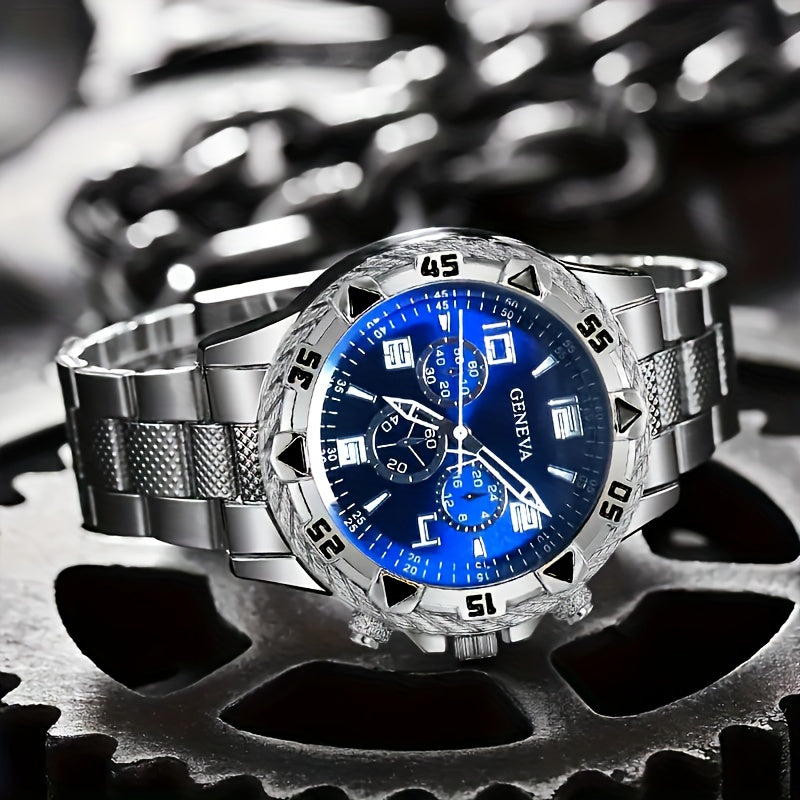 Men Watch Luxury Mens Quartz Wrstwatch Stainless Steel Strap, Round Alloy Case, Large Dial Business Watches | Fashion Watch Design | Durable Watch Ideal For Gifts