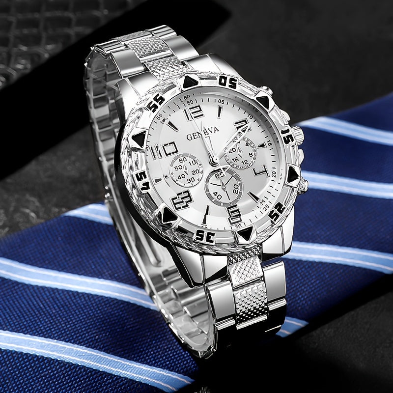 Men Watch Luxury Mens Quartz Wrstwatch Stainless Steel Strap, Round Alloy Case, Large Dial Business Watches | Fashion Watch Design | Durable Watch Ideal For Gifts