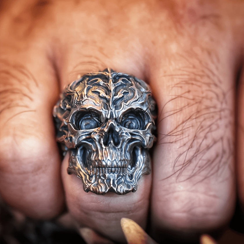 Handmade Skull Ring - Zinc Alloy with Copper, Goth Style Warrior Design, Perfect for Birthdays, Christmas Gifts, and Storytelling, Skull Jewelry