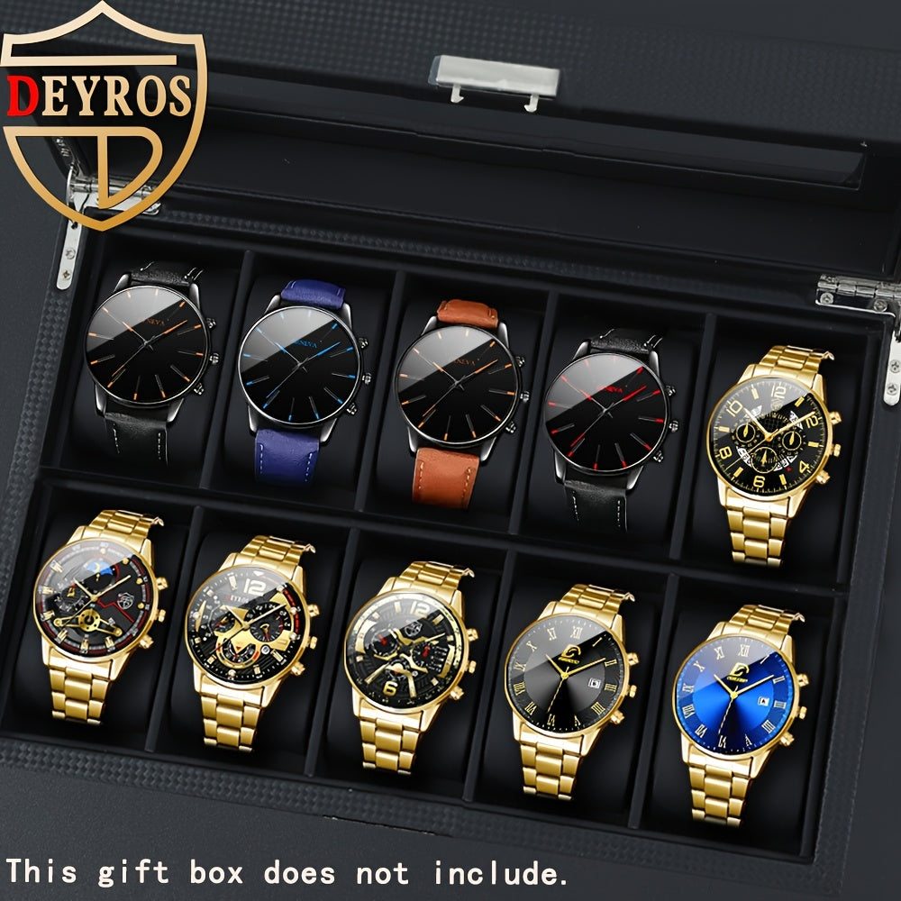 10pcs/ set Men Watches Sets, Casual Watches for Men Analog Alloy & Faux Leather Quartz Mens Watches, Multiple Color Men Watch, Ideal Choice for Gifts Wrist Watch, Reloj Para Hombre.