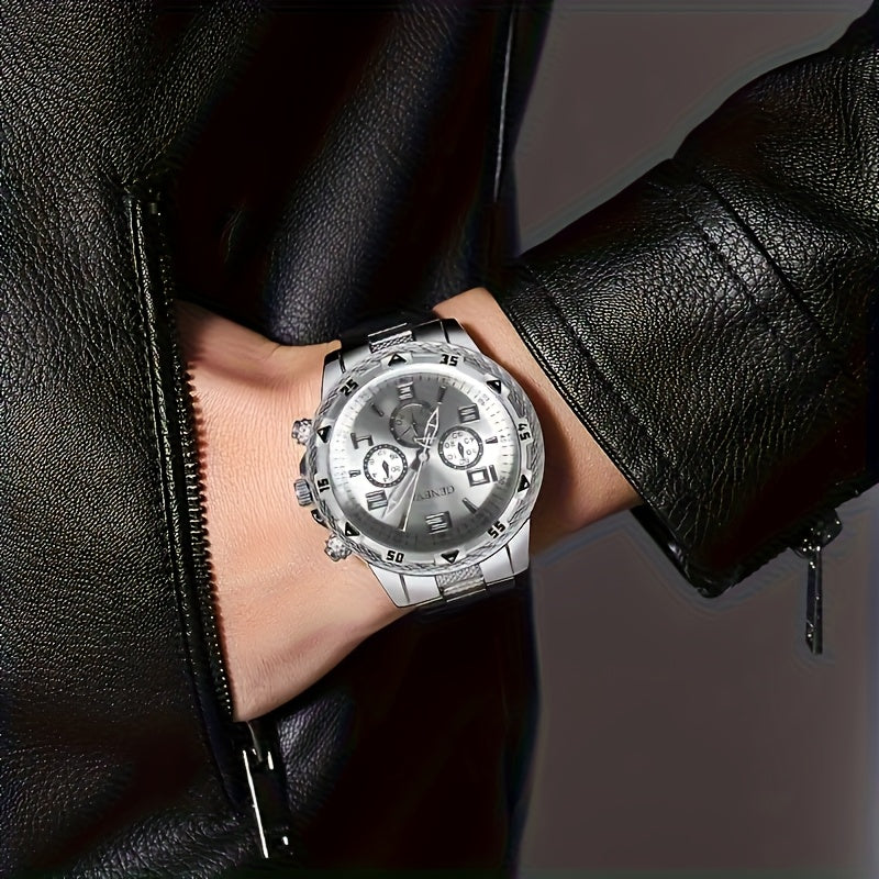 Men Watch Luxury Mens Quartz Wrstwatch Stainless Steel Strap, Round Alloy Case, Large Dial Business Watches | Fashion Watch Design | Durable Watch Ideal For Gifts