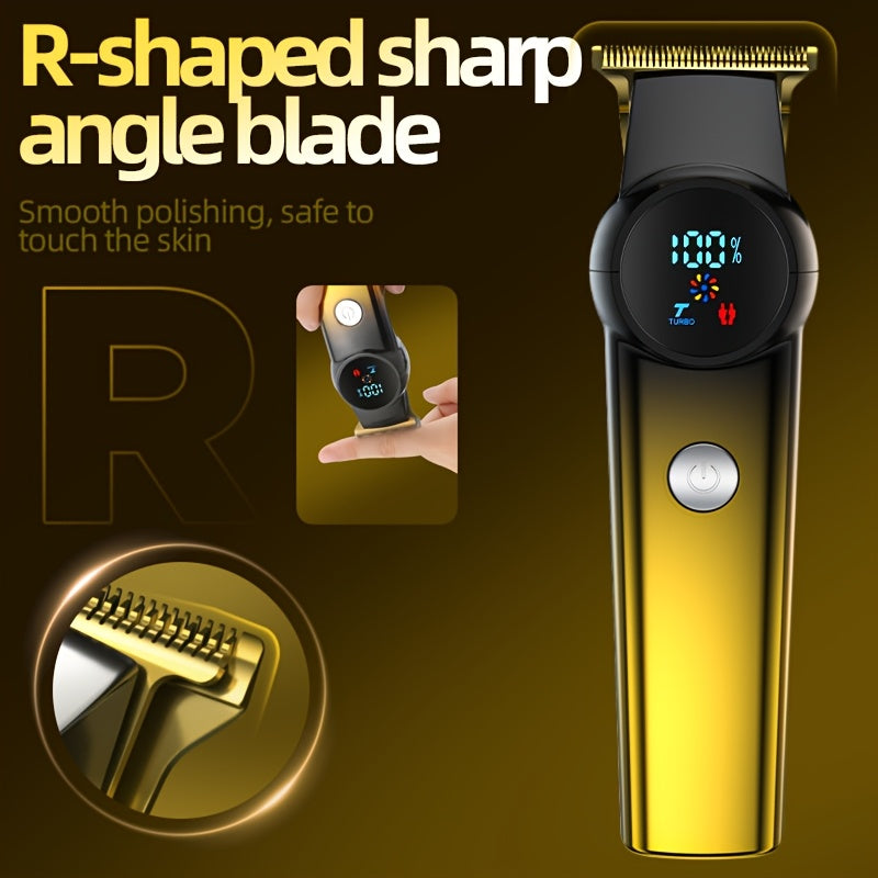 3pcs/se 1pc/sett Men's Professional Golden Hair Clipper & Trimmer Set - USB Rechargeable Hair Cutting Kit with LCD Display Including Electric Shaver, T-Blade Trimmer, 8 Limit Combs, 3 USB Cables, 3 Cleaning Brushes & Combs -