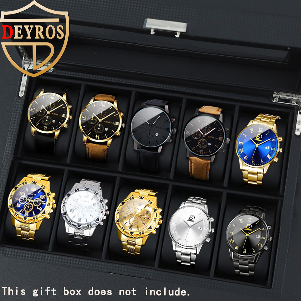 10pcs/ set Men Watches Sets, Casual Watches for Men Analog Alloy & Faux Leather Quartz Mens Watches, Multiple Color Men Watch, Ideal Choice for Gifts Wrist Watch, Reloj Para Hombre.