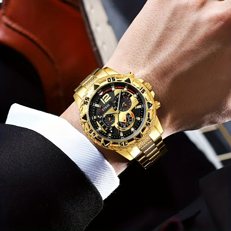Men Watch Luxury Mens Quartz Wrstwatch Stainless Steel Strap, Round Alloy Case, Large Dial Business Watches | Fashion Watch Design | Durable Watch Ideal For Gifts