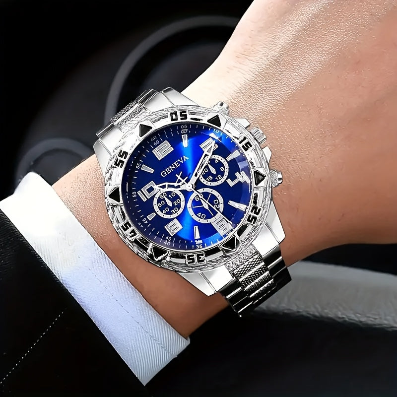 Men Watch Luxury Mens Quartz Wrstwatch Stainless Steel Strap, Round Alloy Case, Large Dial Business Watches | Fashion Watch Design | Durable Watch Ideal For Gifts