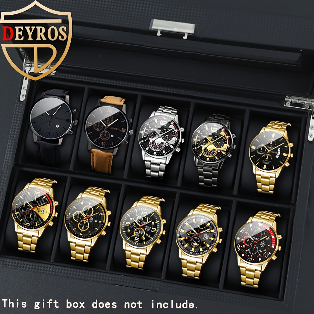 10pcs/ set Men Watches Sets, Casual Watches for Men Analog Alloy & Faux Leather Quartz Mens Watches, Multiple Color Men Watch, Ideal Choice for Gifts Wrist Watch, Reloj Para Hombre.
