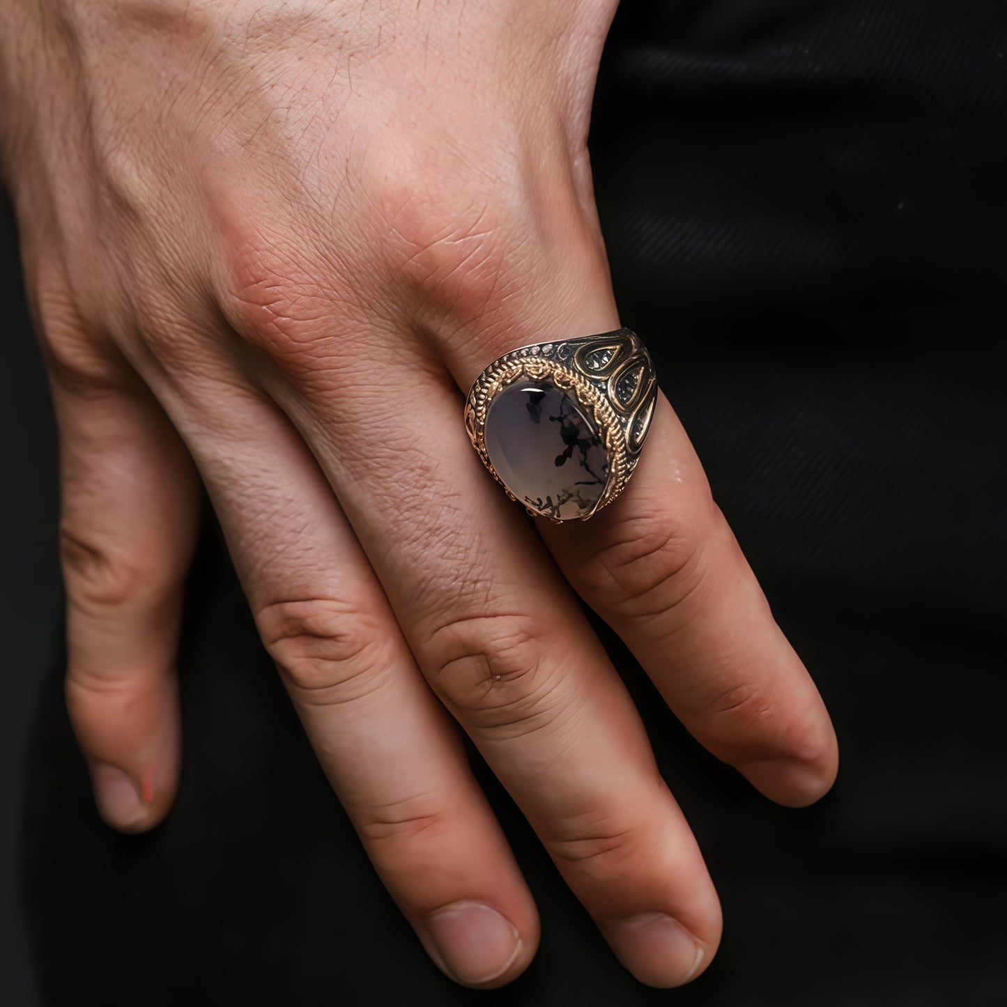 Vintage-Inspired Faux Opal Geometric Ring for Men - Stainless Steel Band with Intricate Design, Perfect for Engagement, Weddings, and Special Occasions, Wedding Ring