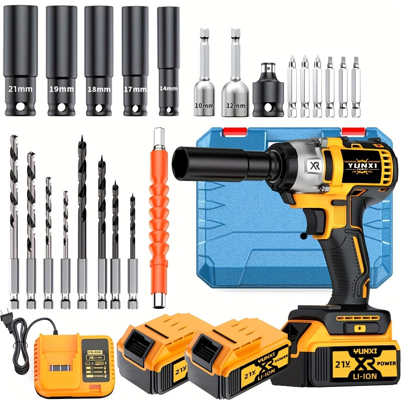 21V Cordless Impact Wrench Wireless Drill Kit, Brushless Electric Impact Gun Drill, Impact Wrench Drill, Equipped With 4000mAh Battery, Toolbox, Charger, Socket And Complete Accessories. Suitable For Men'S Gifts In Cars And H