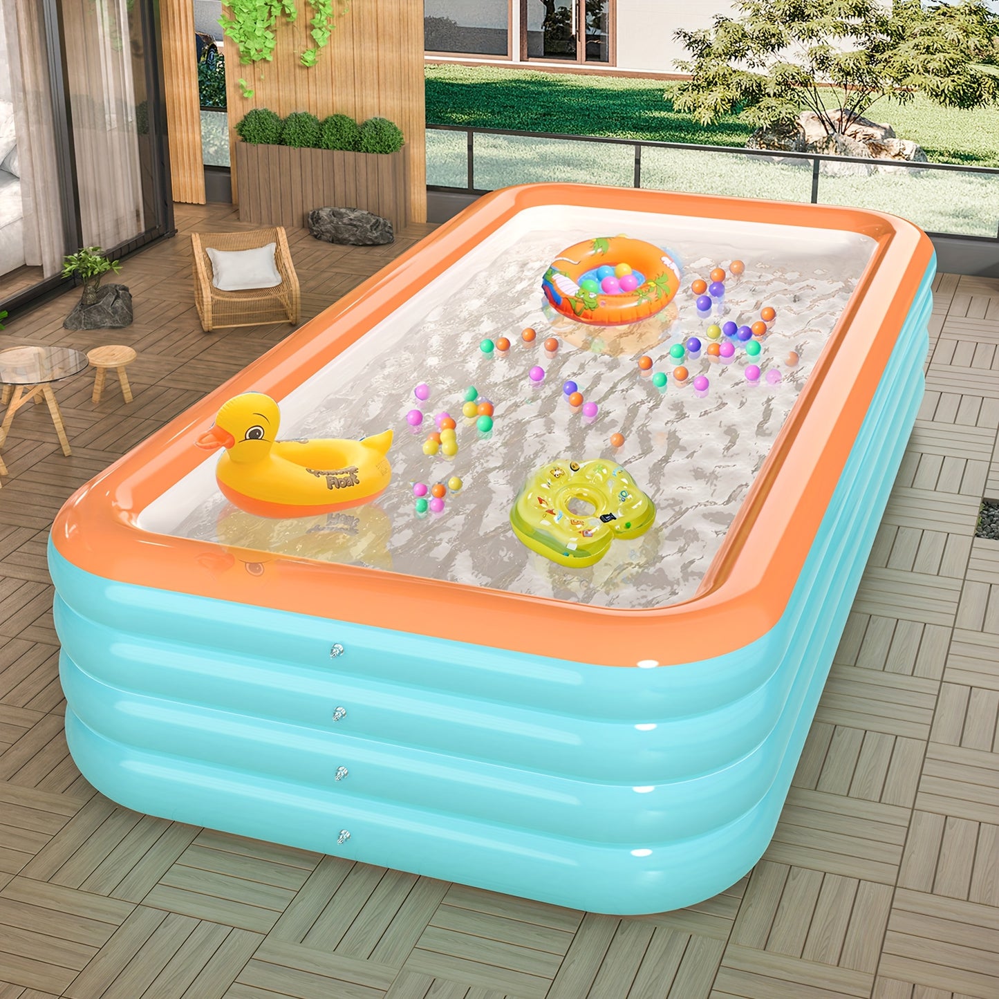 Super Large Home Inflatable Swimming Pool, Courtyard Outdoor Water Park Inflatable Swimming Pool, 125.2 inch 4-layer PVC Thickened And Heightened Upgraded Play Pool, Suitable for Outdoor Patio Activities Parties