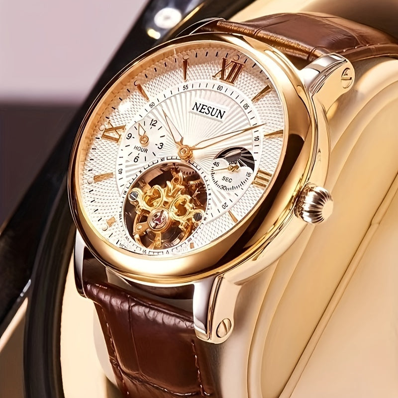 Nesun Men'S Watch Men'S Mechanical Watch Automatic Luminous Multi-functional Men'S Watch Gentleman Style Mechanical Watch Men, Without Battery