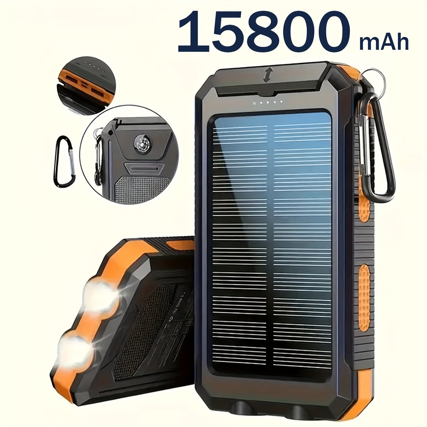 Portable Solar Mobile Phone Charger, Camping External Battery Charger For Mobile Phones, 2 USB/ LED Flashlights With Compass For Outdoor Activities, 15800/20000mAh Portable Solar Power Bank