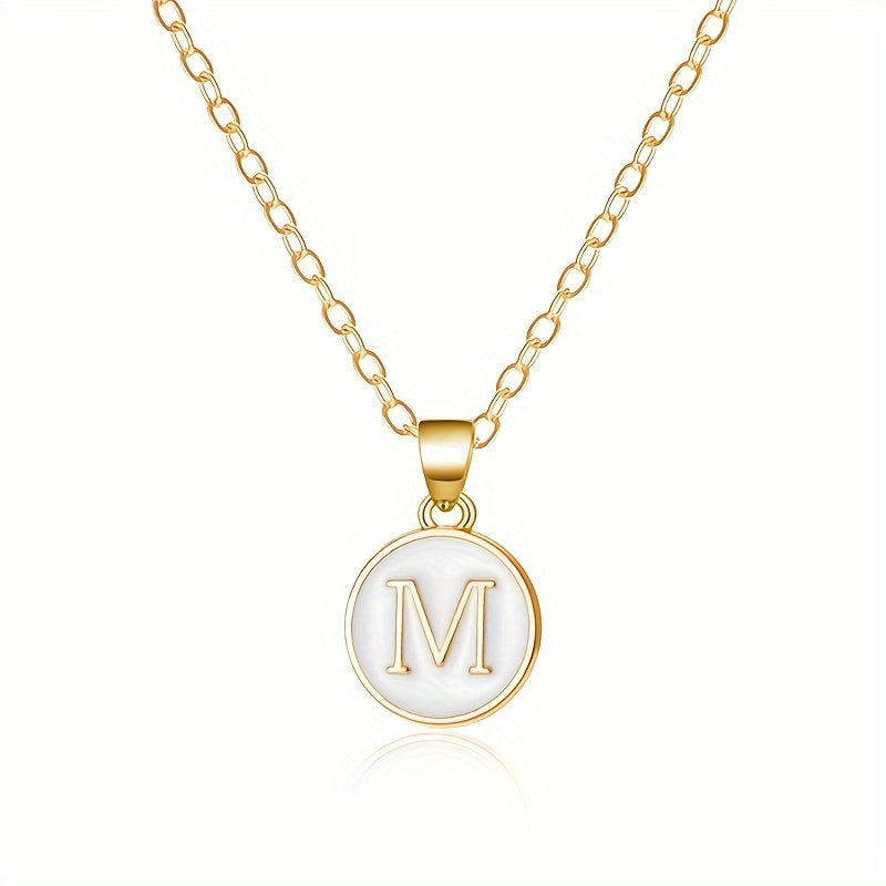 26-Letter Stainless Steel Clavicle Chain Necklace - Dripping Oil Geometric Round Pendant with English Initials - Ladies' Fashion Jewelry for Personalized Gift
