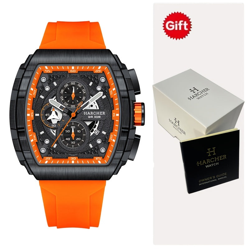 H Men Wristwatches, High-Accuracy Quartz Movement, Silicone Band,, Multi-Functional Design, Men's Dress Watches