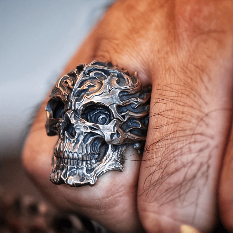 Handmade Skull Ring - Zinc Alloy with Copper, Goth Style Warrior Design, Perfect for Birthdays, Christmas Gifts, and Storytelling, Skull Jewelry