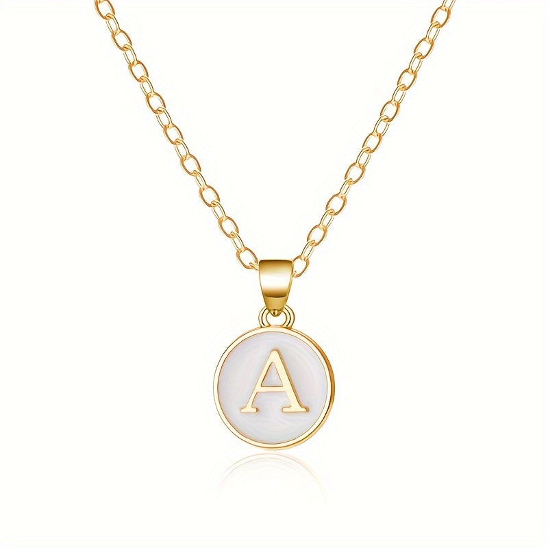 26-Letter Stainless Steel Clavicle Chain Necklace - Dripping Oil Geometric Round Pendant with English Initials - Ladies' Fashion Jewelry for Personalized Gift