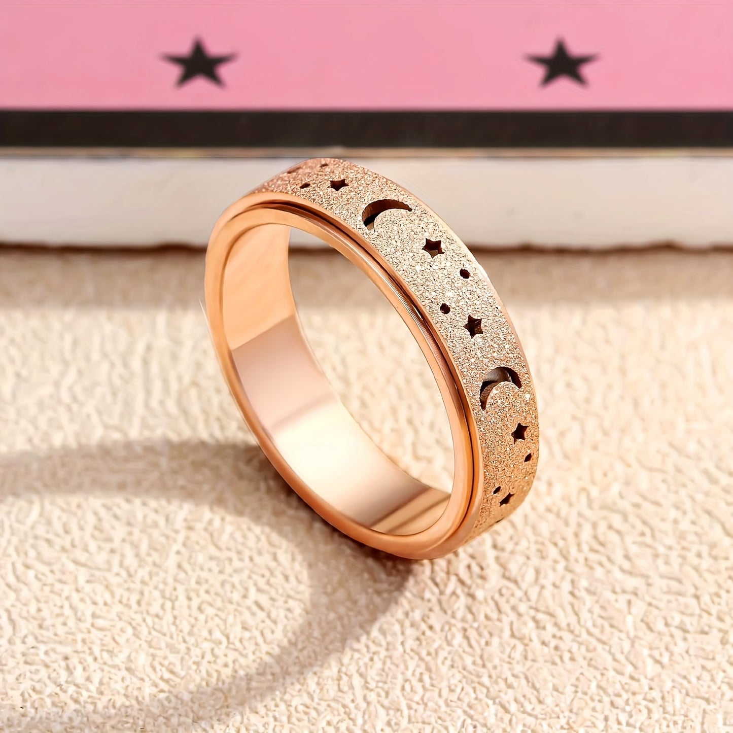 Unique Spinner Ring for Women & Men - Rotatable Moon Star Design with Stainless Steel Finish, Gift for Eid, Ramadan
