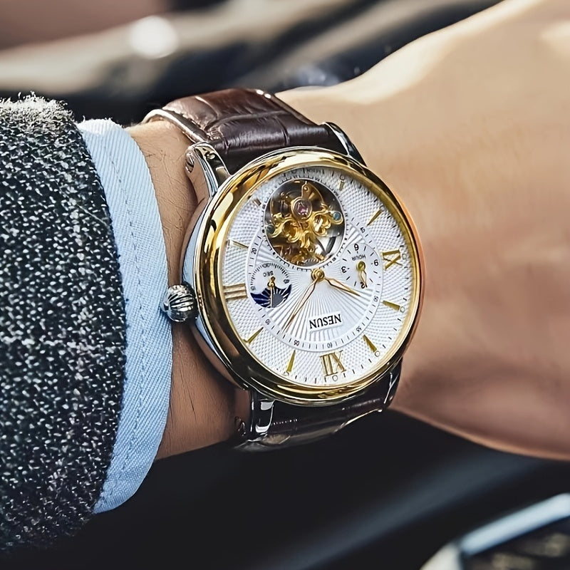 Nesun Men'S Watch Men'S Mechanical Watch Automatic Luminous Multi-functional Men'S Watch Gentleman Style Mechanical Watch Men, Without Battery