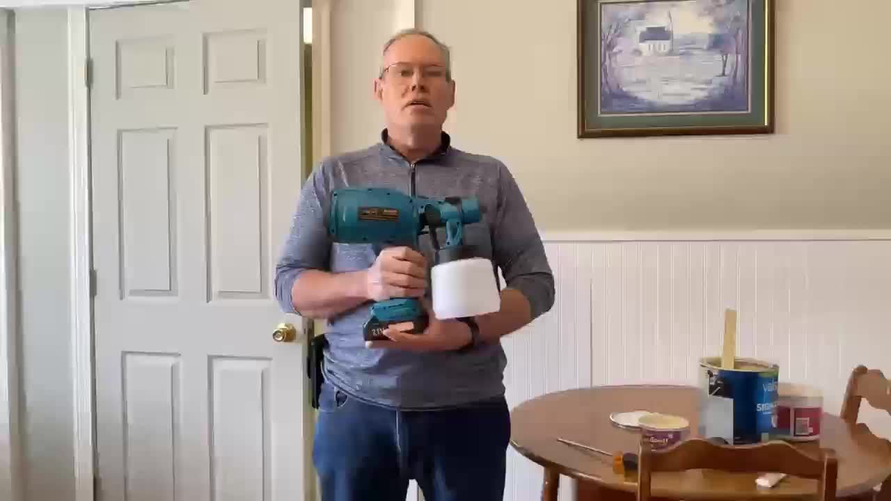 Wireless Spray Gun with Nozzle -1500mAh Rechargeable Battery, Capacity 16.91oz, Suitable for Indoor/outdoor Use On Walls, Wood, Cars, Decks, Furniture - Including 2 Adjustable Spray Modes And Ergonomic Design | Father's Day H