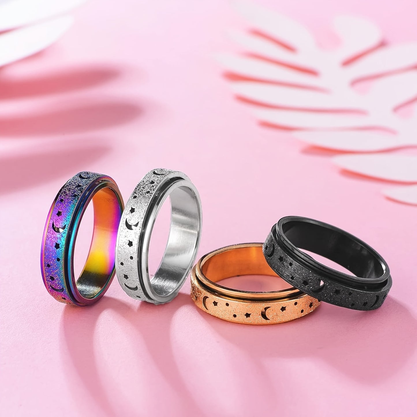 Unique Spinner Ring for Women & Men - Rotatable Moon Star Design with Stainless Steel Finish, Gift for Eid, Ramadan