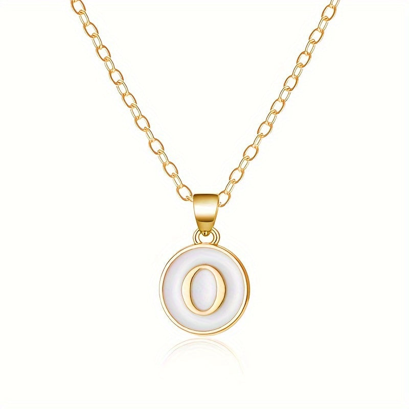 26-Letter Stainless Steel Clavicle Chain Necklace - Dripping Oil Geometric Round Pendant with English Initials - Ladies' Fashion Jewelry for Personalized Gift