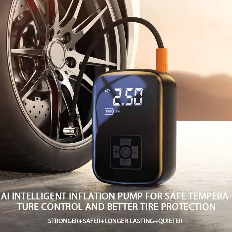 1pc Tire Inflator Portable Air Compressor, Fast Cordless Air Pump, Digital Display With Multi-function Nozzle Adapter And Long-lasting Lithium Battery For Car Motorcycle Bicycle Tire Ball, Auto Parts
