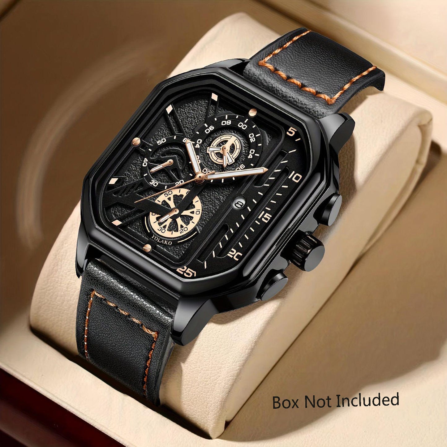 1pc Vintage Faux Leather Sport Wrist Watch - Stylish Black Quartz Movement with Square Dial, Brown Faux Leather Strap & Golden-Tone Accents, Casual Business Casual Attire, Father'S Day Gift, Campus Accessory, Vintage Wristwat