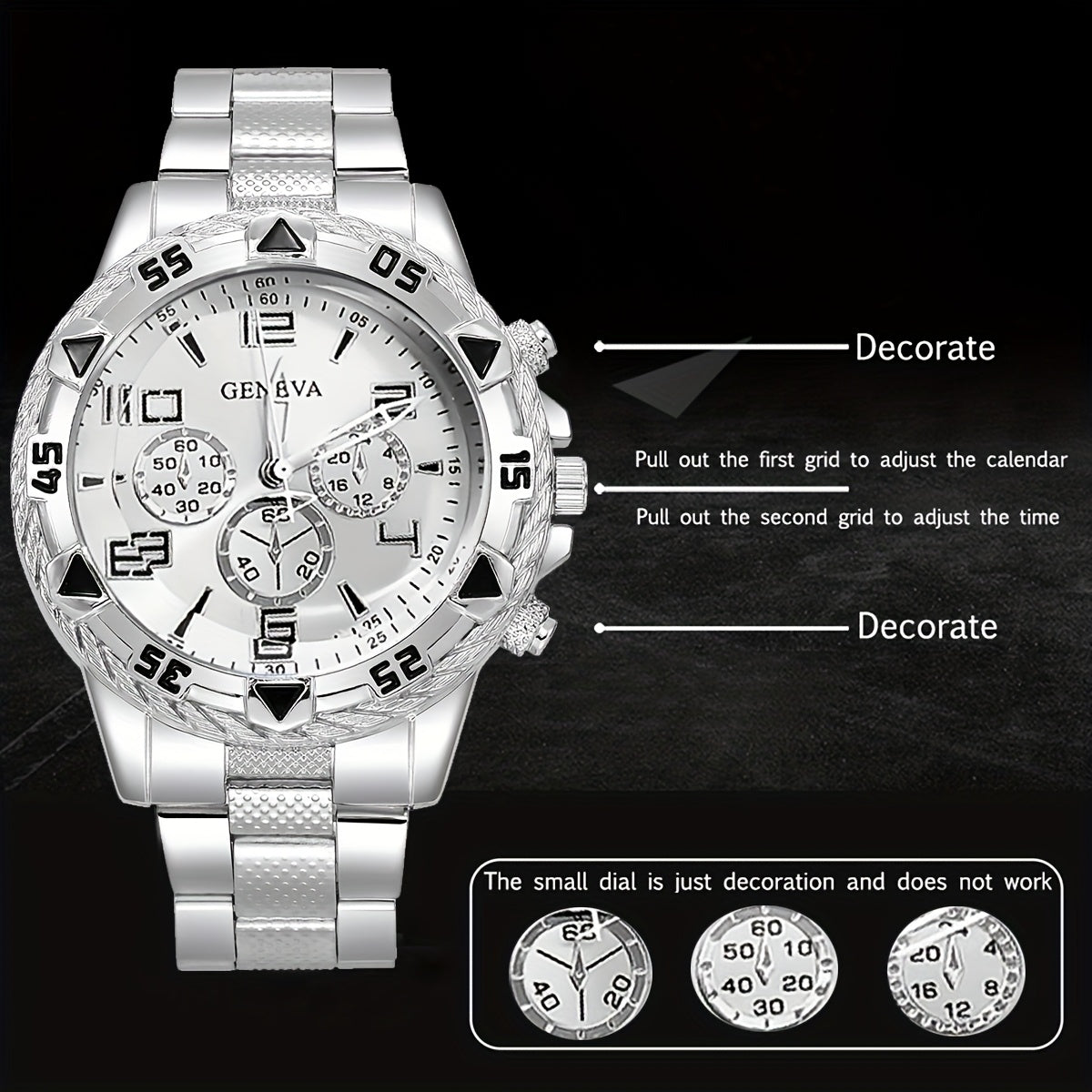 Men Watch Luxury Mens Quartz Wrstwatch Stainless Steel Strap, Round Alloy Case, Large Dial Business Watches | Fashion Watch Design | Durable Watch Ideal For Gifts